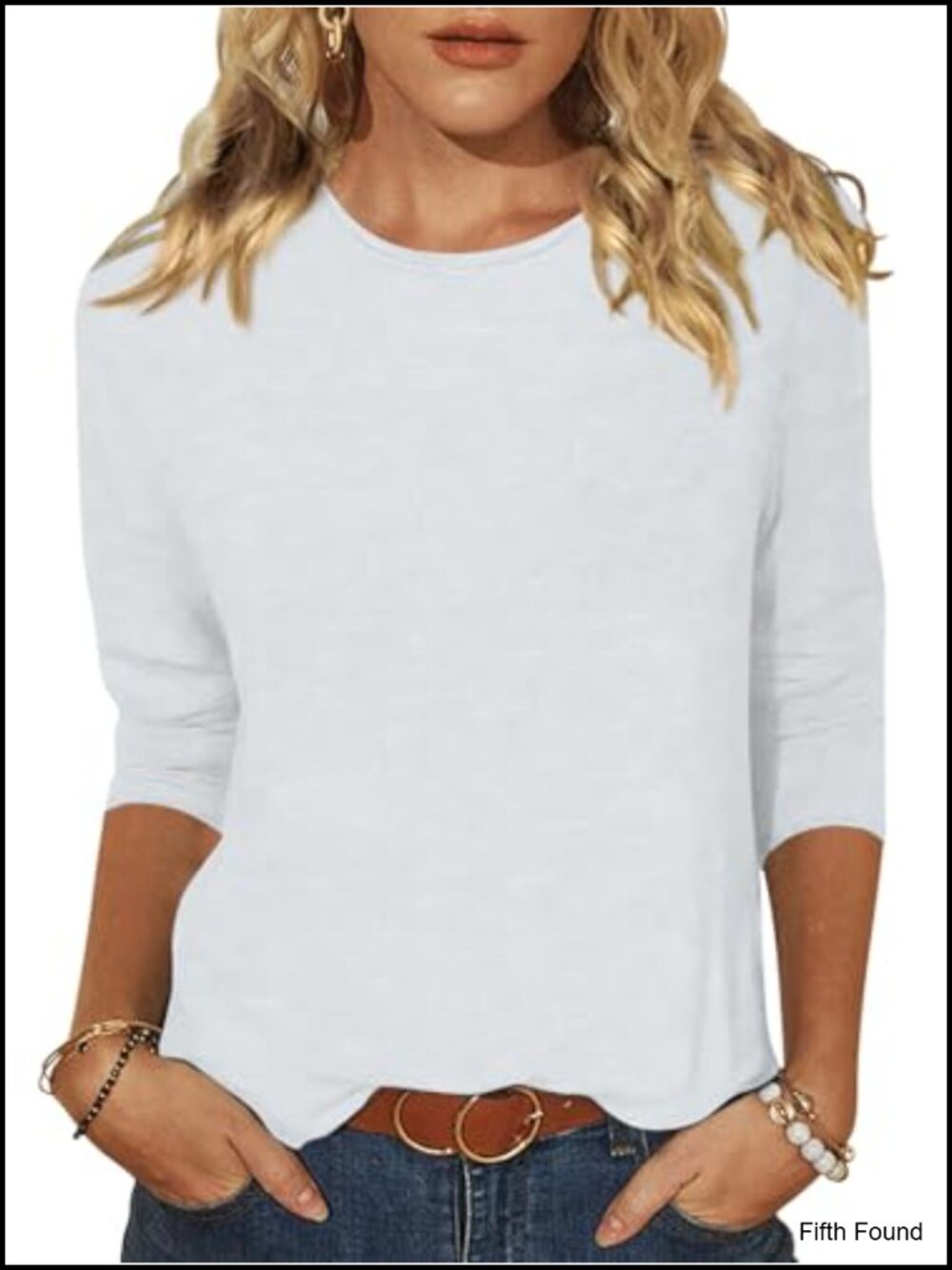 3/4 Sleeve Tunic Top Crew Neck Casual Basic Tee Cotton Spandex